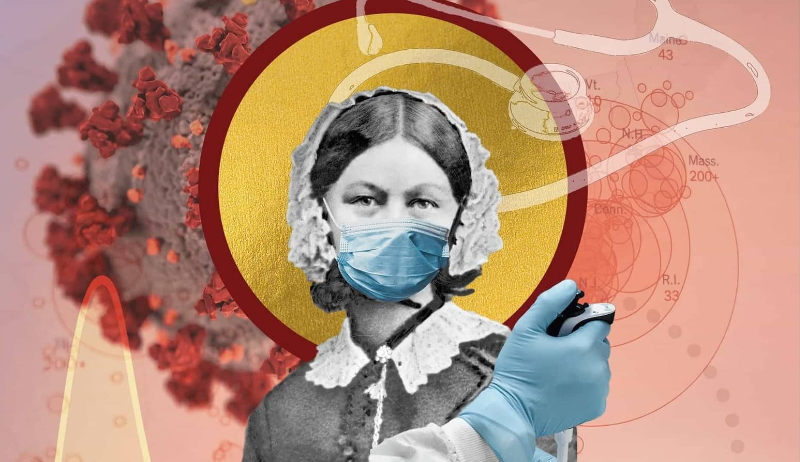 Pandemic Surrealism Florence Nightingale reinterpretata dalla scienziata Eleonora Adami per un tributo alle donne di scienza e della sanità nella pandemia. Mostra UNESCO Creative Resilience